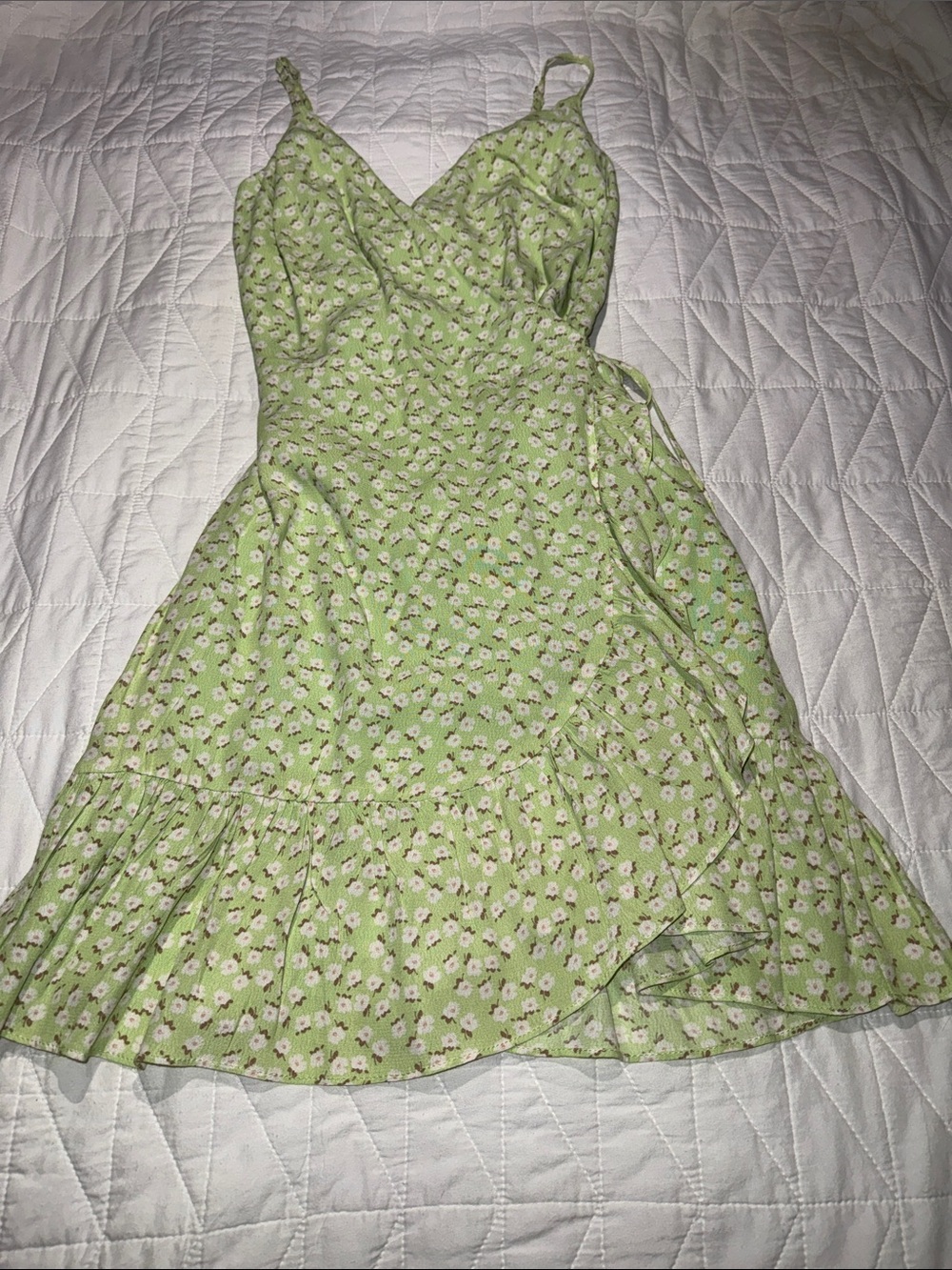 vestique Light Green Floral Wrap Mini Dress